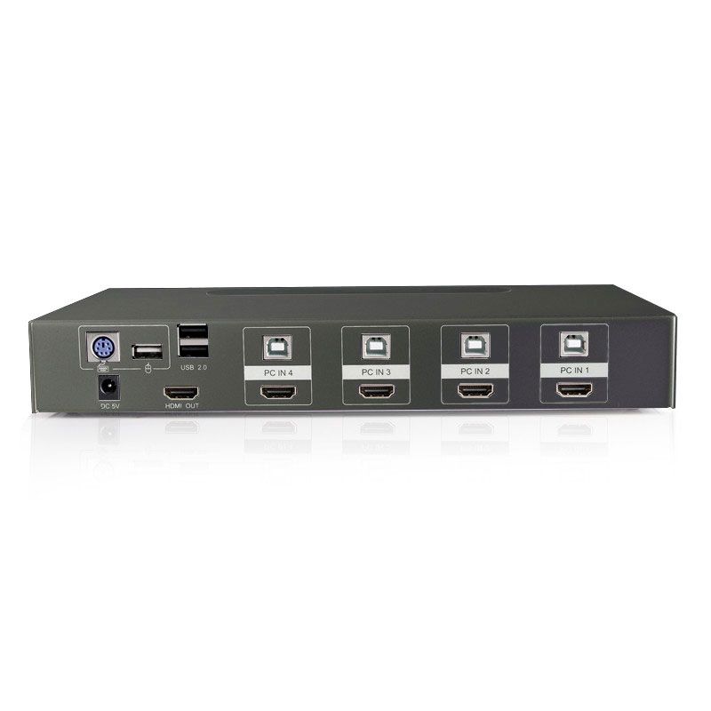 Conmutador de 4 puertos con conexiones HDMI y USB