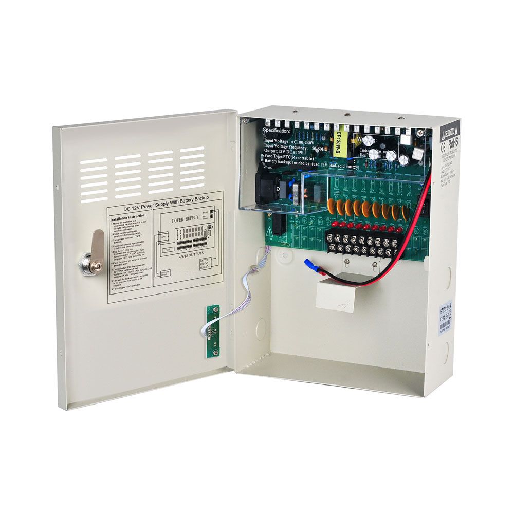 Fuente de alimentación para hasta 9 cámaras, 220V CA de entrada y 12V CC /5A de salida (9 salidas)