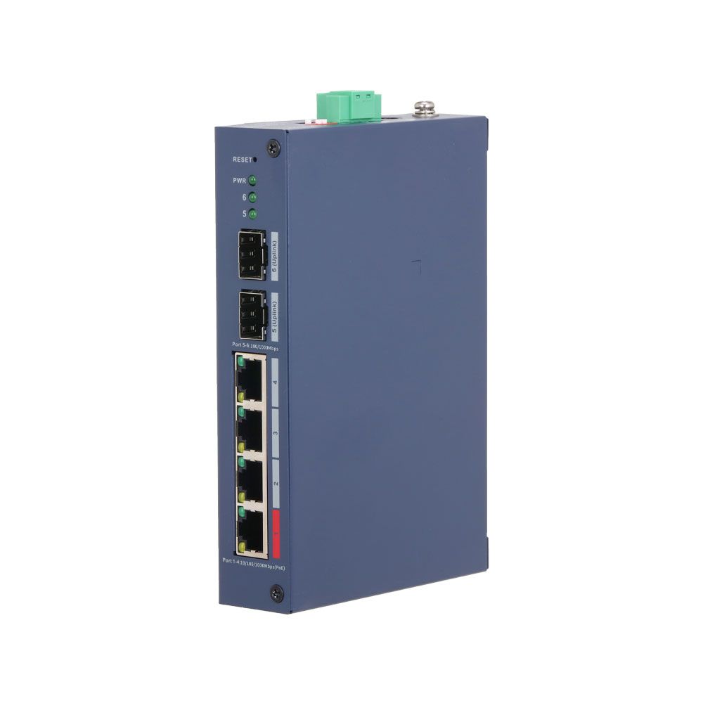Switch gestionable cloud Dahua Hardened de 6 puertos Gigabit con 4 PoE
