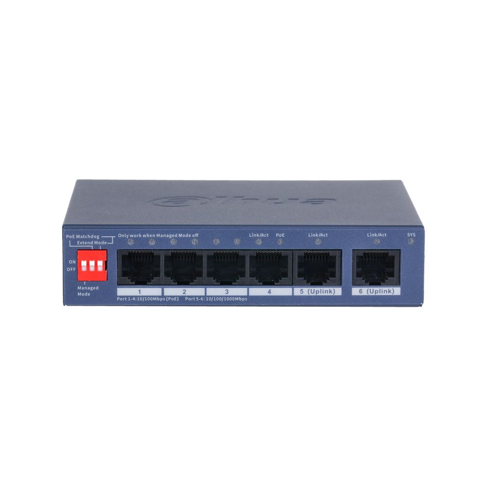 Switch PoE Dahua gestionable en la nube de 6 puertos para sobremesa