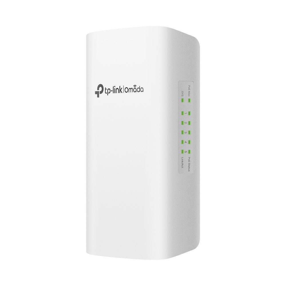 Switch Omada Smart de 5 puertos Gigabit para exterior con 1 entrada PoE++ y 4 salidas PoE+