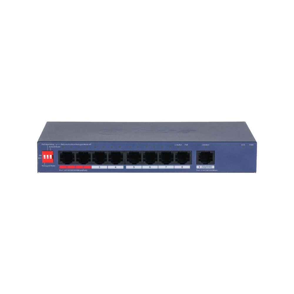 Switch PoE Dahua gestionable cloud Layer 2 de 9 puertos Gigabit