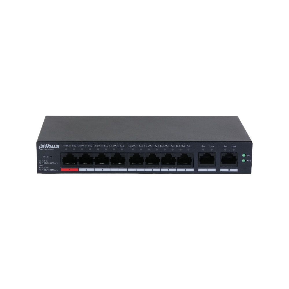 Switch cloud gestionable Gigabit Dahua con 8 puertos PoE
