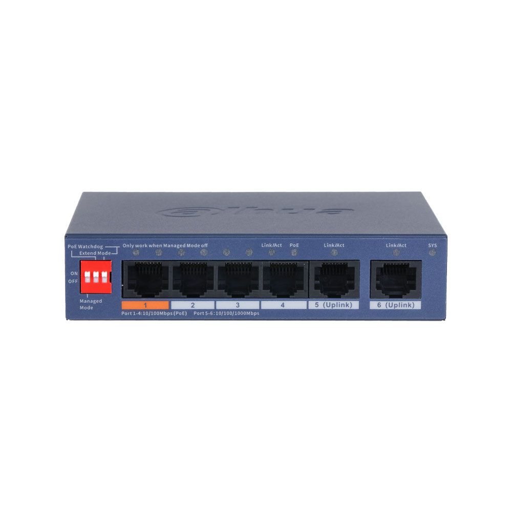 Switch PoE gestionable en la nube Dahua de 6 puertos