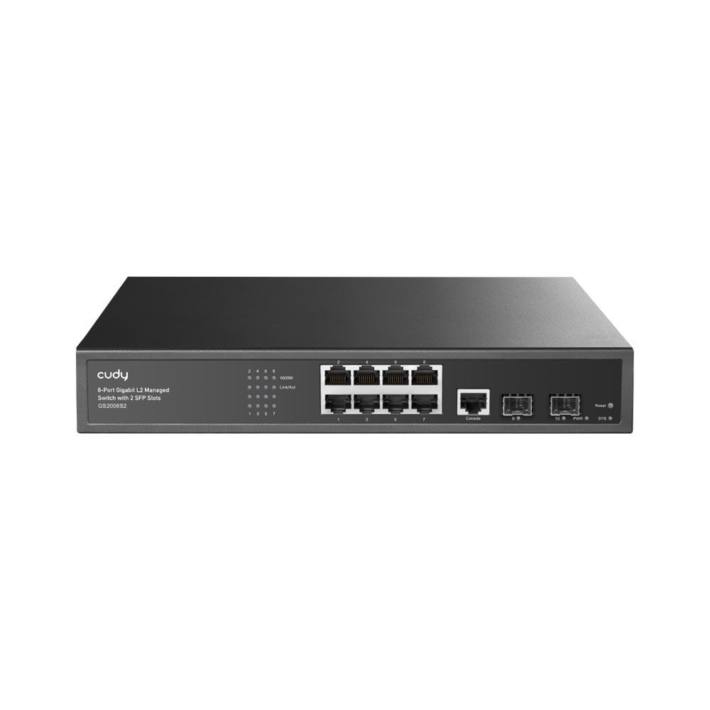 Switch de 8 puertos Gigabit y 2 ranuras SFP