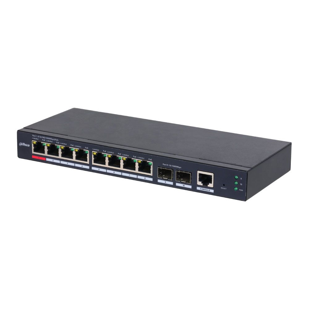 Switch Dahua de 10 puertos Gigabit con 8 PoE
