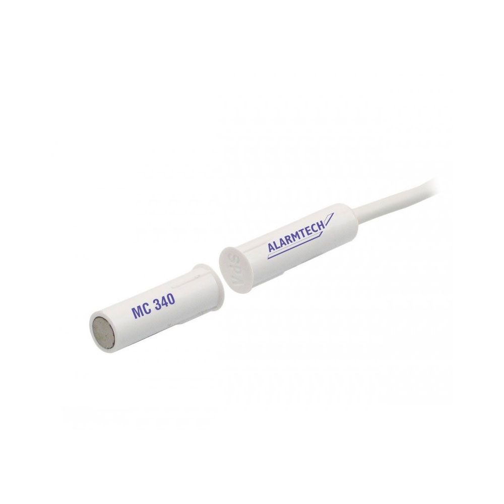 Contacto magnÃ©tico de empotrar ALARMTECH con 10 metros de cable blanco de 4 hilos