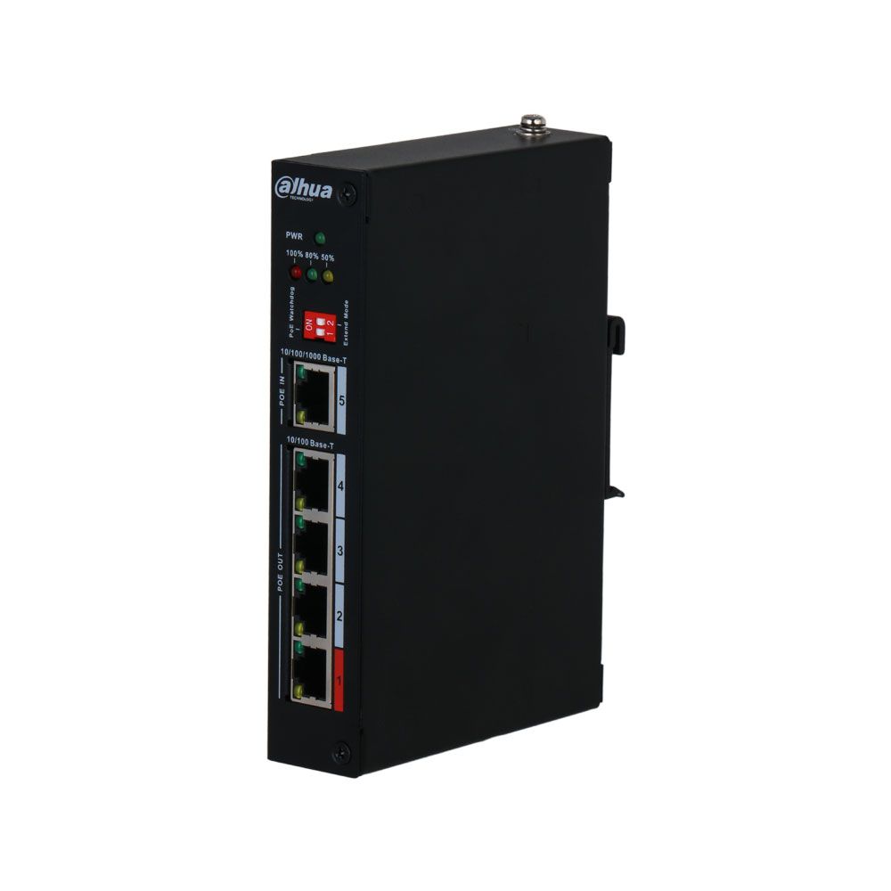 Extensor PoE rugerizado DH de 5 puertos con entrada PoE Gigabit Extensor PoE rugerizado DH de 5 puertos con entrada PoE Gigabit