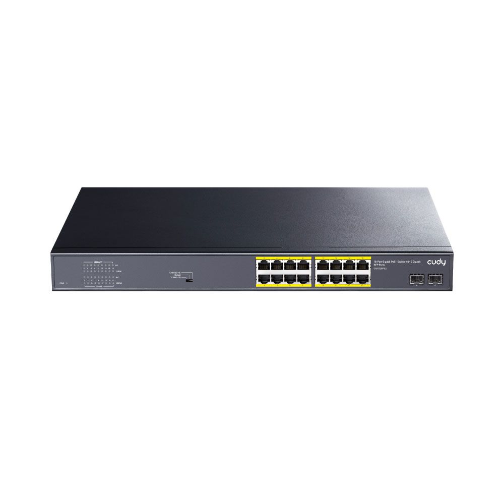 Switch PoE+ de 16 puertos Gigabit y 2 ranuras SFP Switch PoE+ de 16 puertos Gigabit y 2 ranuras SFP