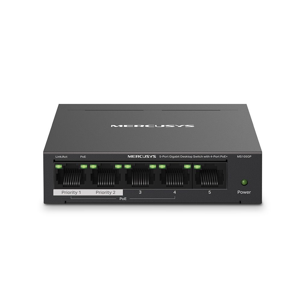 Switch Gigabit de 5 puertos Mercusys con 4 puertos PoE+