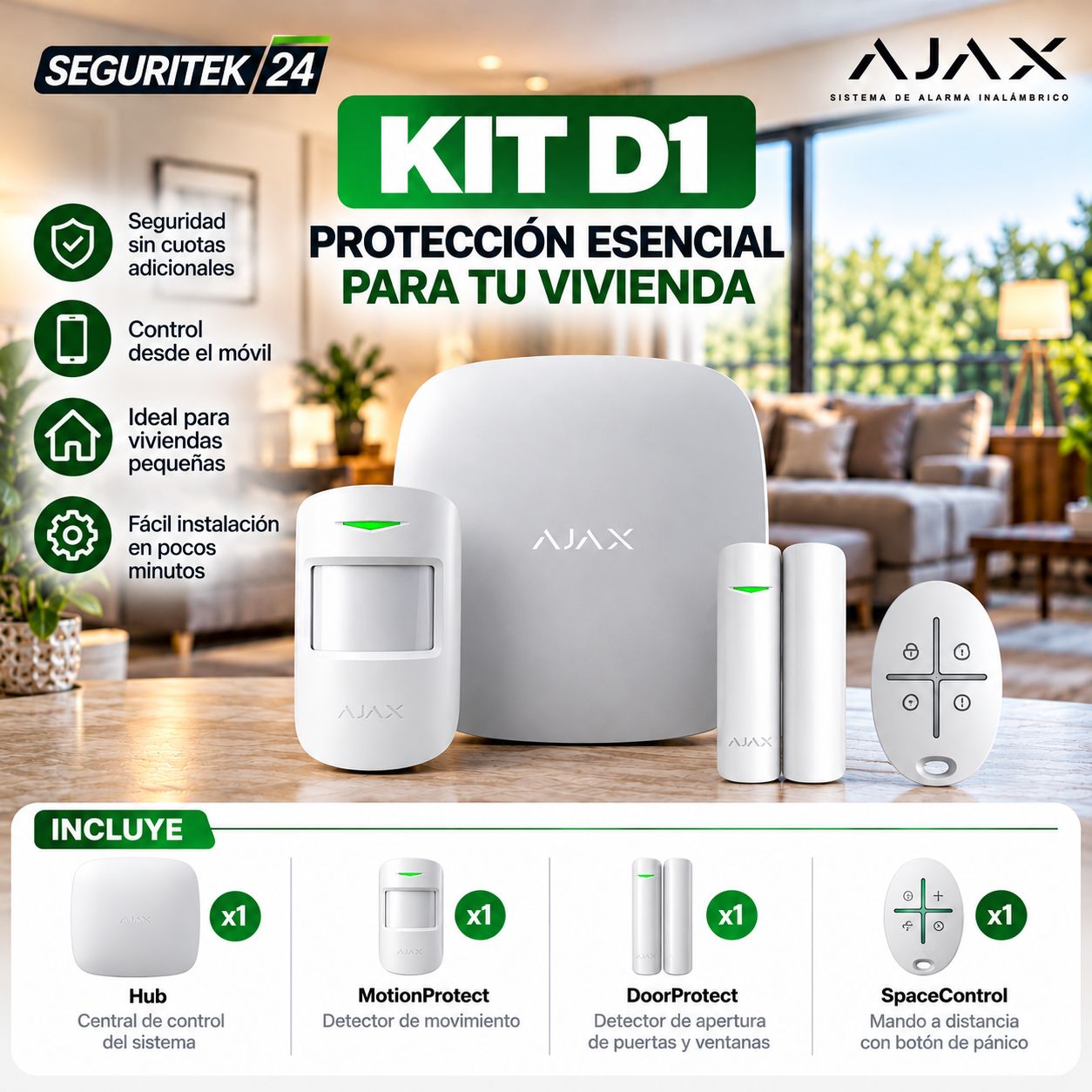 Kit de Alarma Ajax D1 para Vivienda | Sin Cuotas