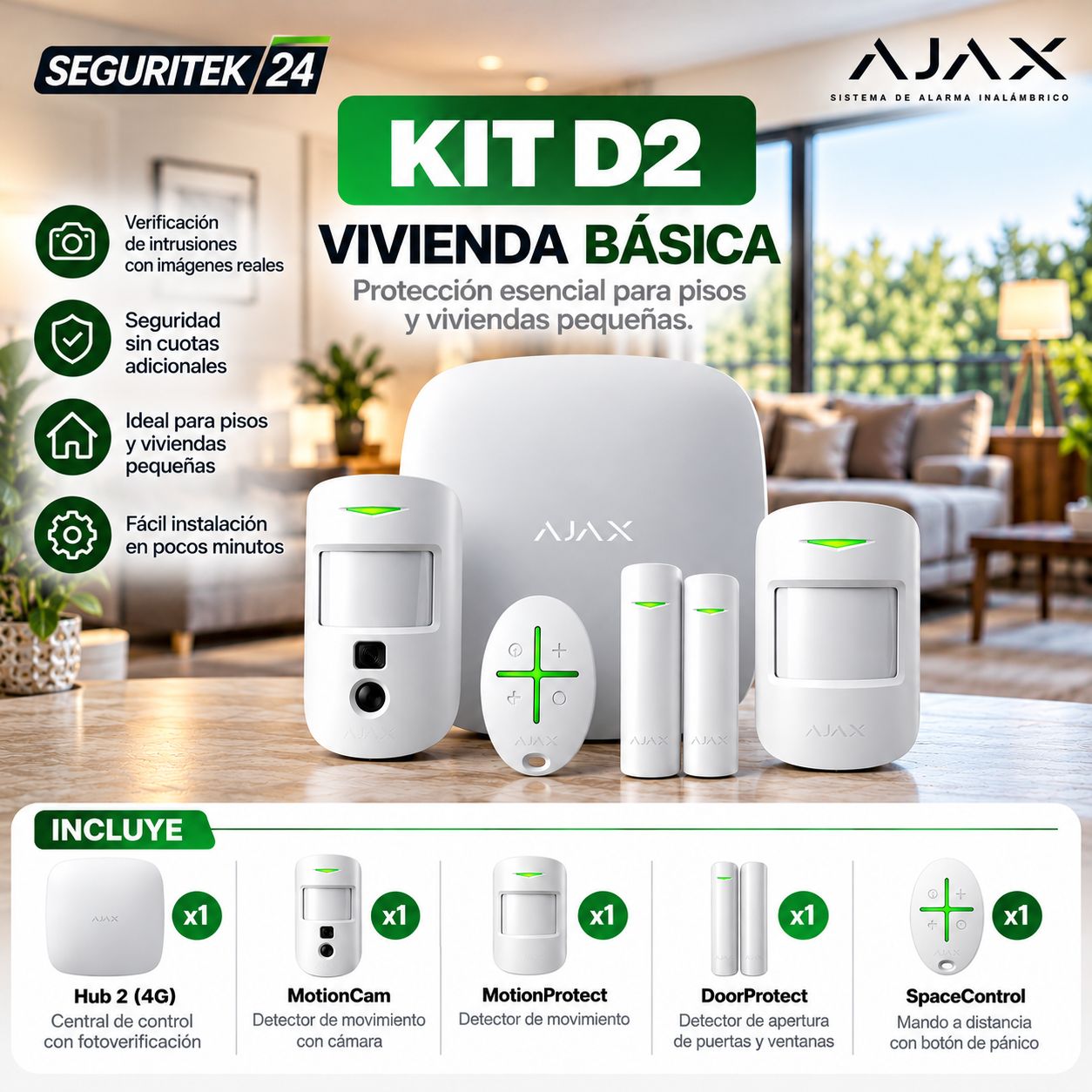 Kit de alarma Ajax D2 con Hub 2 4G y MotionCam | Vivienda básica | SIN CUOTAS Kit de alarma Ajax D2 con Hub 2 4G y MotionCam | Vivienda básica | SIN CUOTAS