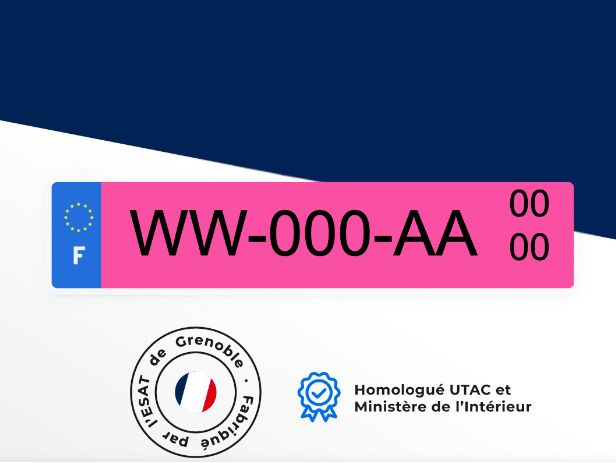 Plaque immatriculation provisoire auto rose ww