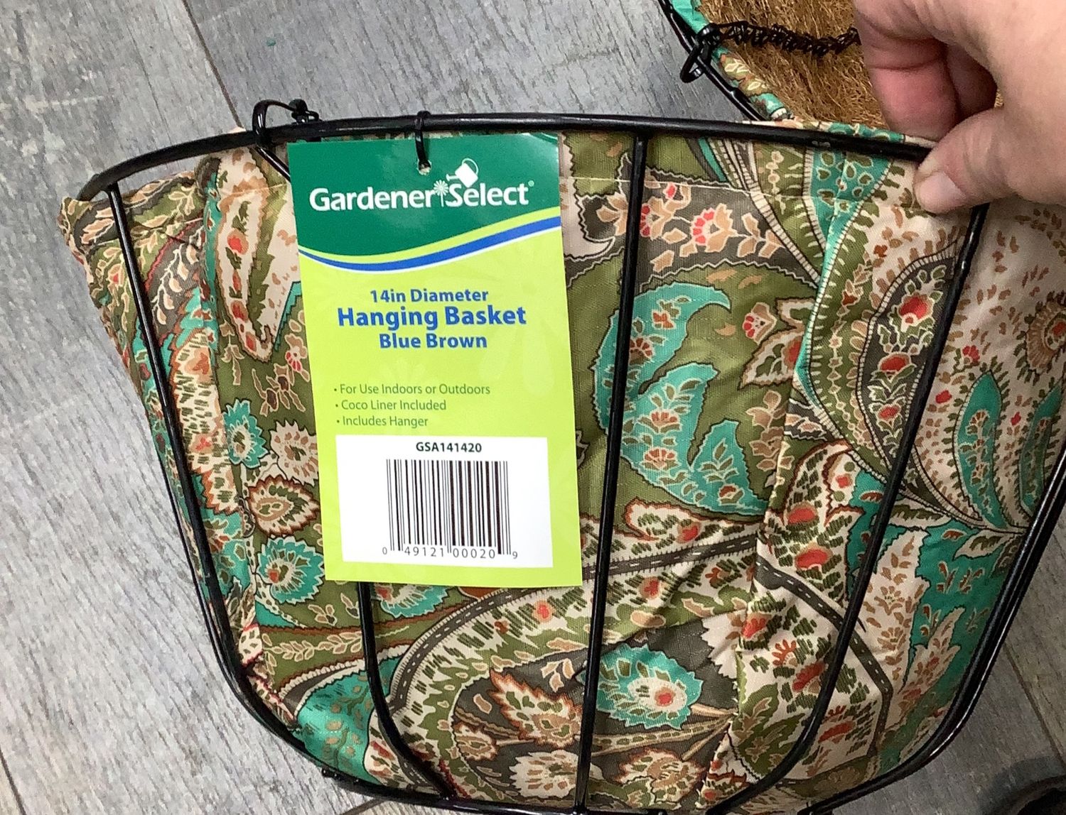 Gardener Select 14" h/b blu/brn Fabric Coco Liner