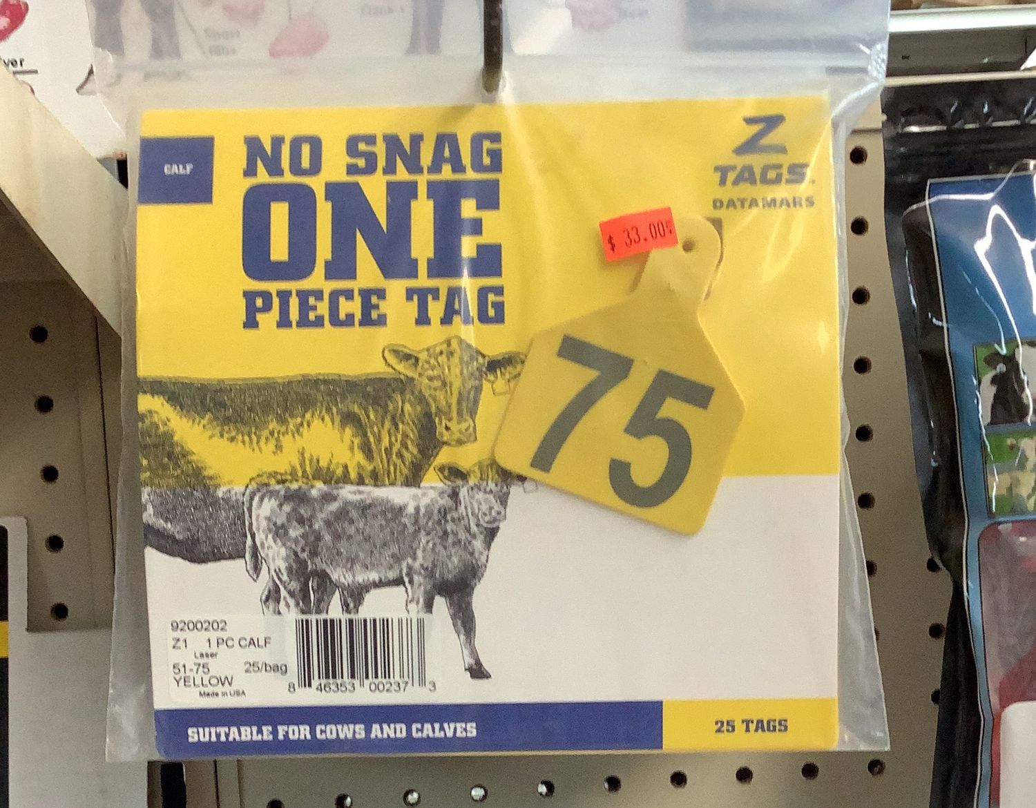 No Snag One Piece Ear Tag (Yellow)