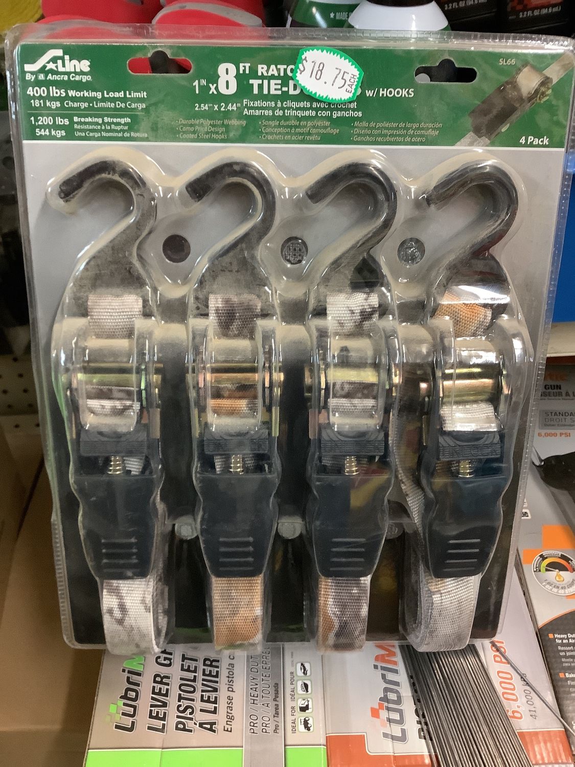Ratchet Tie Downs W/ Hooks (1 in x 8 ft)