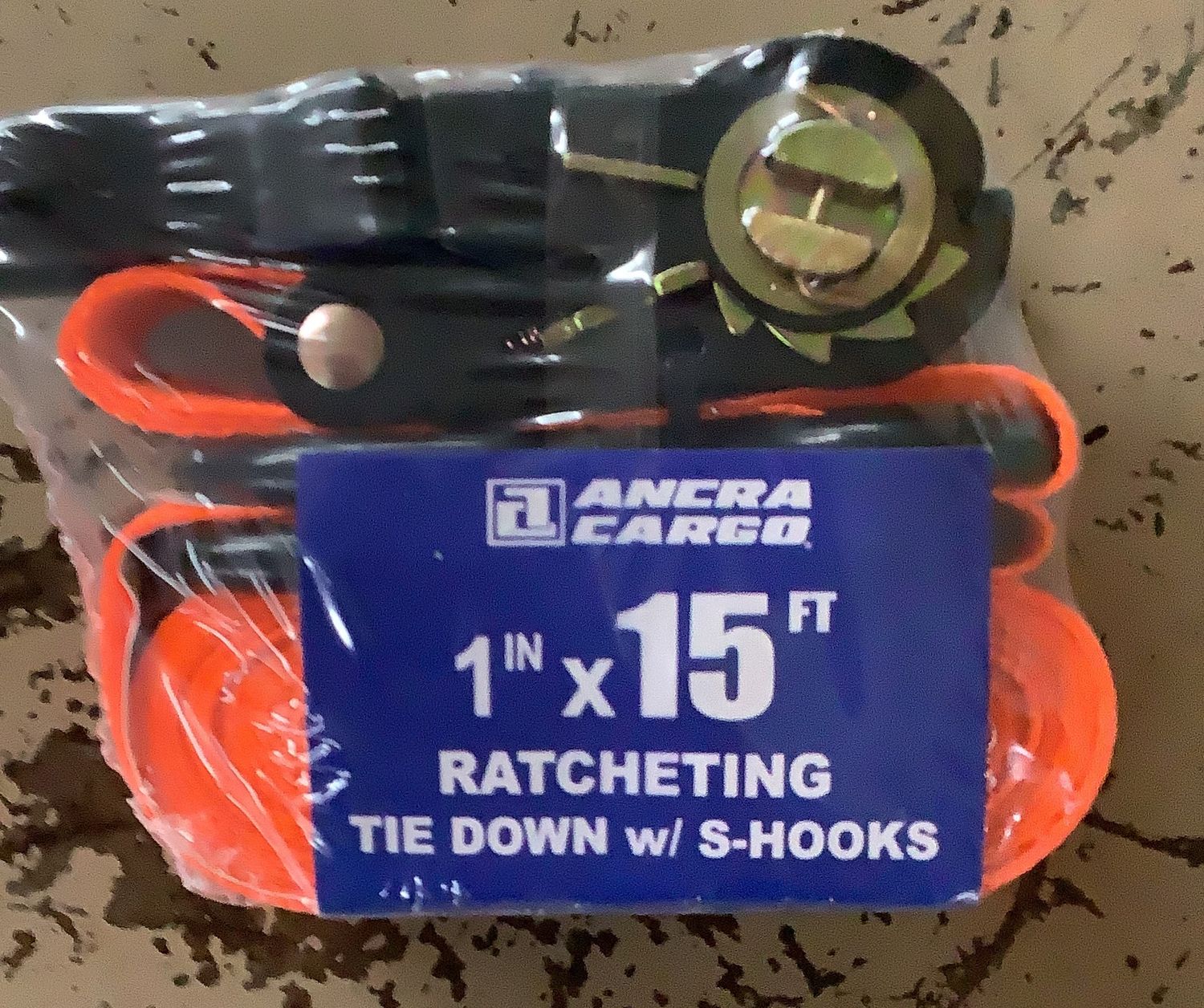 Orange Ratchet Tie-Down w/ S-Hooks (1"x15')