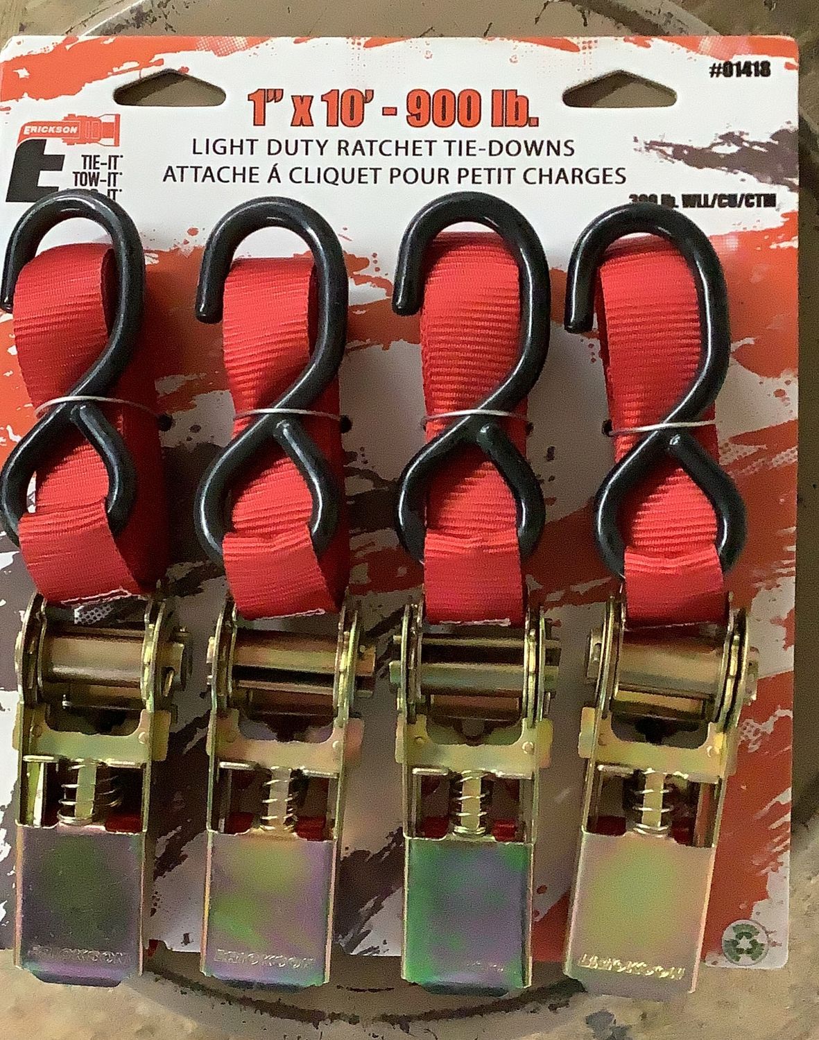 Light Duty Ratchet Tie-Downs  1"x10' 900#