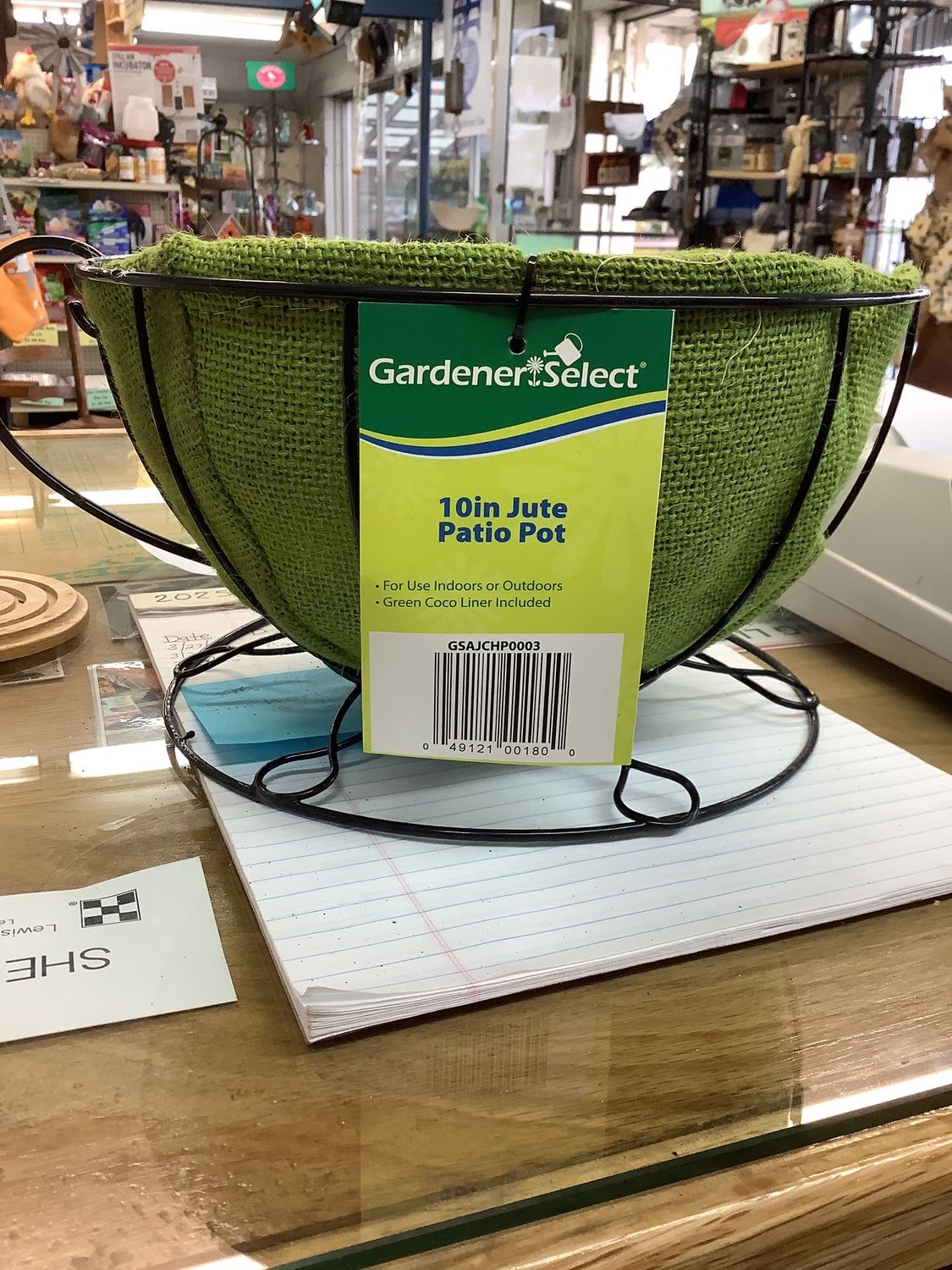 Gardner Select 10" Jute Patio Pot (green) Coco Liner