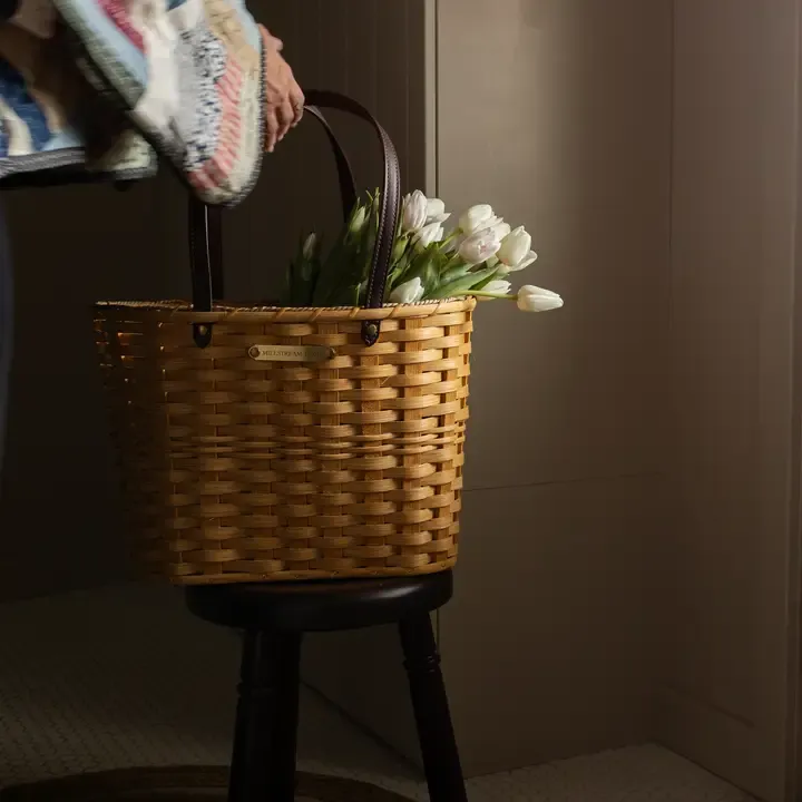 Large Woven Market Basket with Leather Details Large Woven Market Basket with Leather Details | Oakenora Home