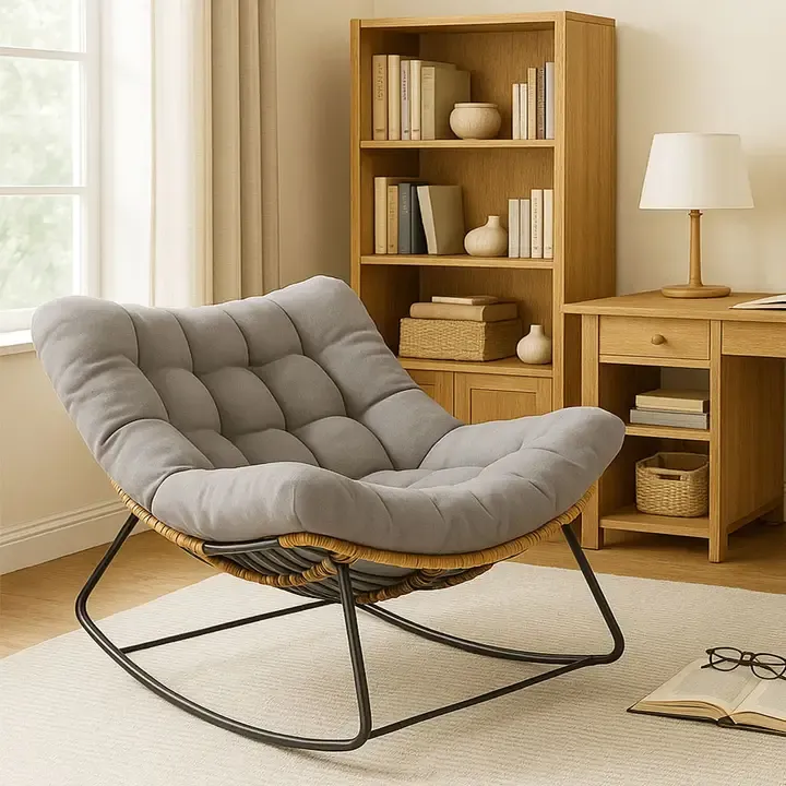 Indoor/Outdoor Rattan-Style Rocking Chair with Cushion Indoor/Outdoor Rattan-Style Rocking Chair with Cushion | Oakenora Home
