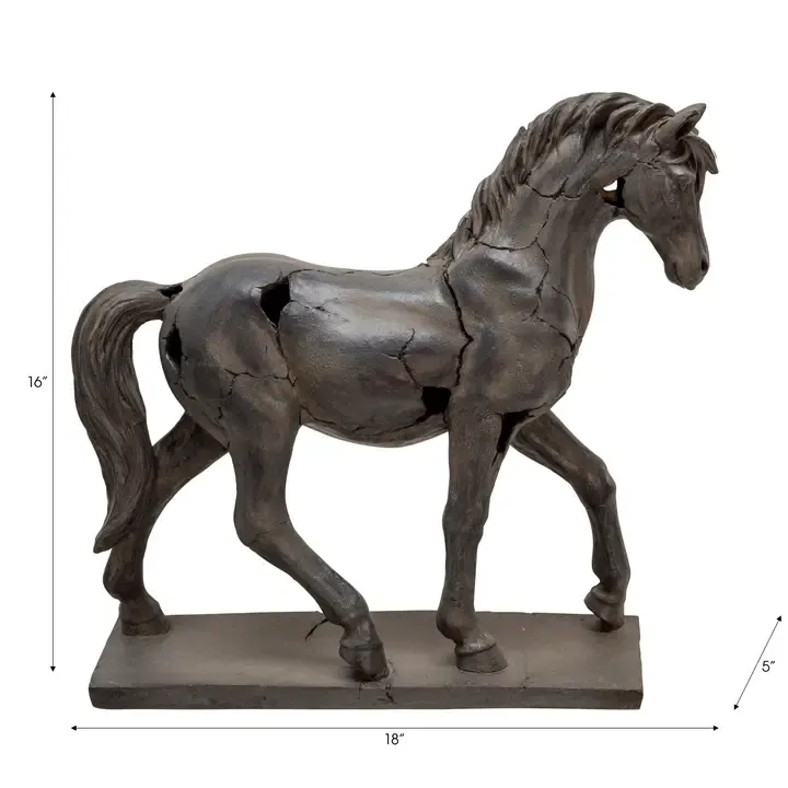 Brown Cracked-Finish Horse Sculpture | 16 in Brown Cracked-Finish Horse Sculpture | 16 in | Oakenora Home