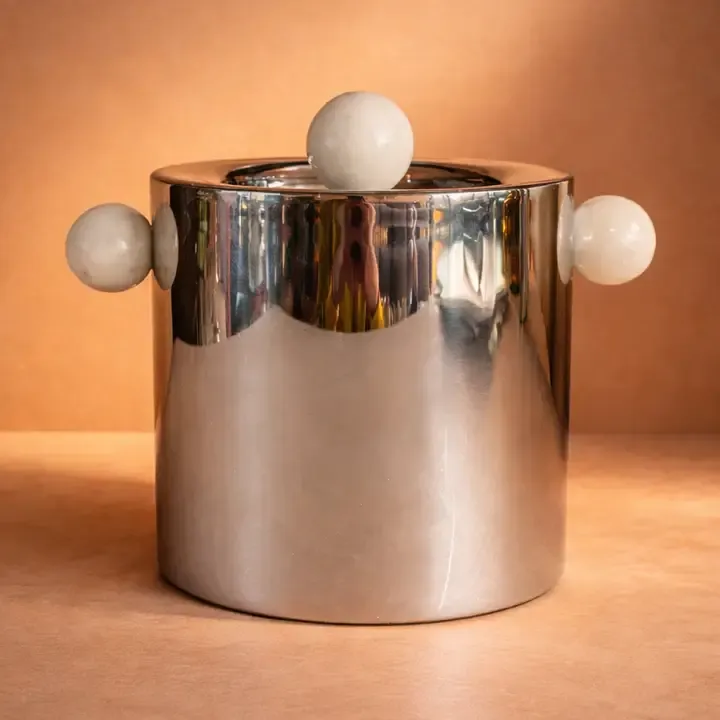 Stainless Steel Ice Bucket with Marble-Style Handles Stainless Steel Ice Bucket with Marble-Style Handles | Oakenora Home