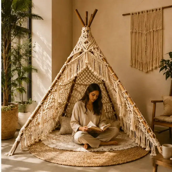 Macrame Teepee Play Tent | 4 x 6 ft Macrame Teepee Play Tent | 4 x 6 ft | Oakenora Home