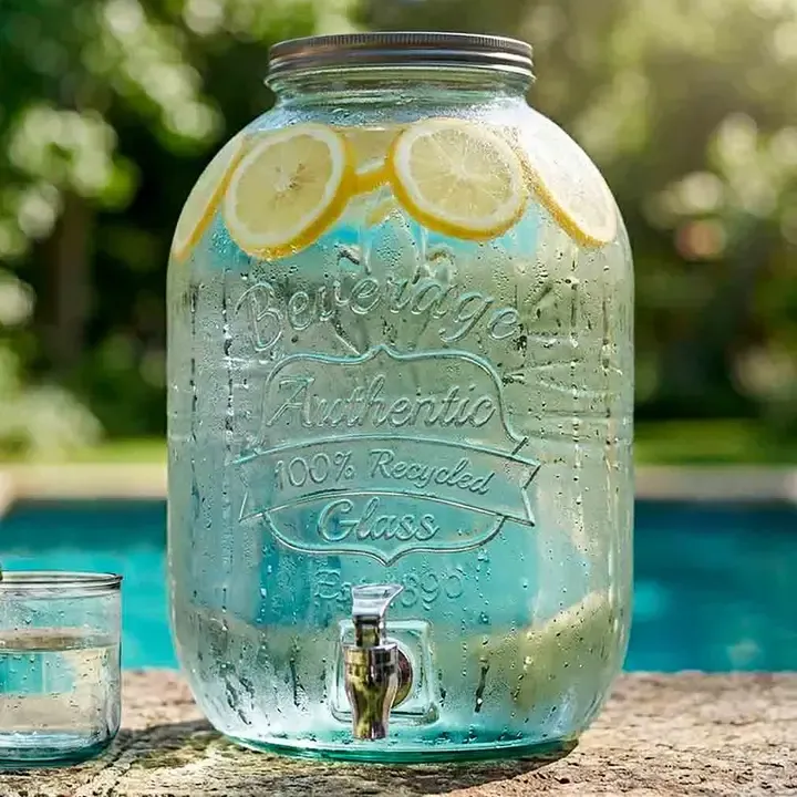 Sea-Green Embossed Glass Beverage Dispenser | 3 Gallon Sea-Green Embossed Glass Beverage Dispenser | 3 Gallon | Oakenora Home