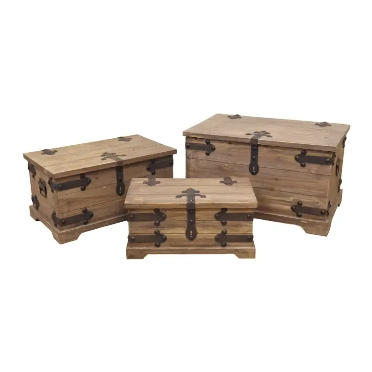 Vintage-Style Wood & Metal Storage Trunks | Set of 3 Vintage-Style Wood & Metal Storage Trunks | Set of 3 | Oakenora Home