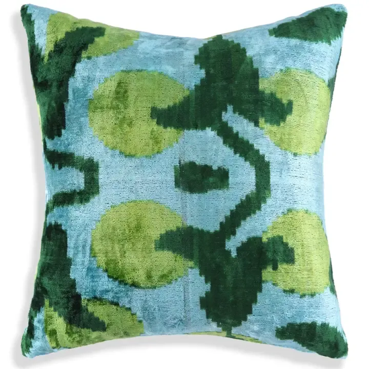 Green & Aqua Ikat Velvet Accent Pillow | 16 x 16 in Green & Aqua Ikat Velvet Accent Pillow | 16 x 16 in | Oakenora Home