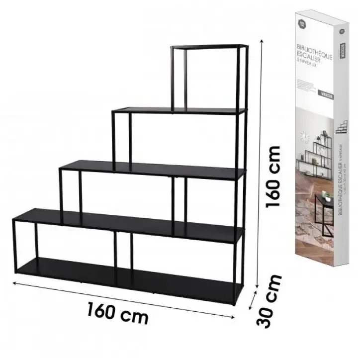 Black 5-Tier Ladder Bookcase | 63 in Black 5-Tier Ladder Bookcase | 63 in | Oakenora Home