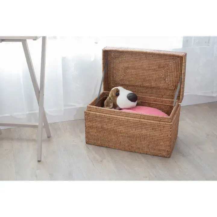 Rectangular Rattan Storage Chest with Hinged Lid Rectangular Rattan Storage Chest with Hinged Lid | Oakenora Home