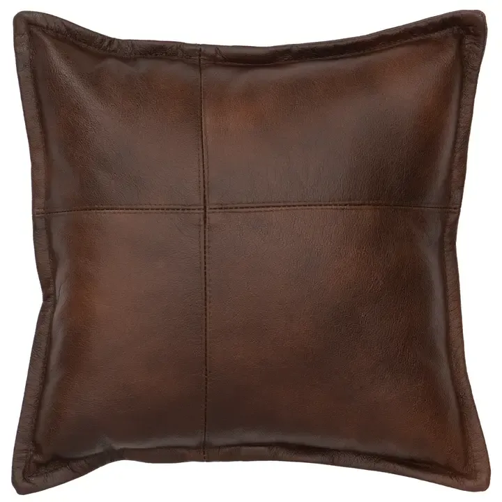 Cross-Stitched Leather Accent Pillow | 16 x 16 in Cross-Stitched Leather Accent Pillow | 16 x 16 in | Oakenora Home
