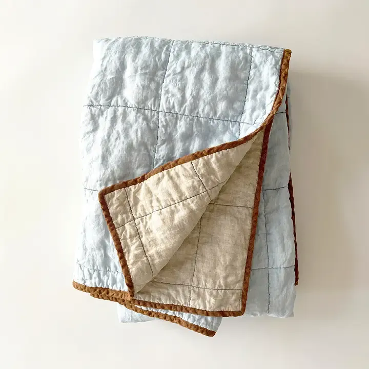 Ocean & Sand Linen-Style Quilt with Ochre Trim Ocean & Sand Linen-Style Quilt with Ochre Trim | Oakenora Home