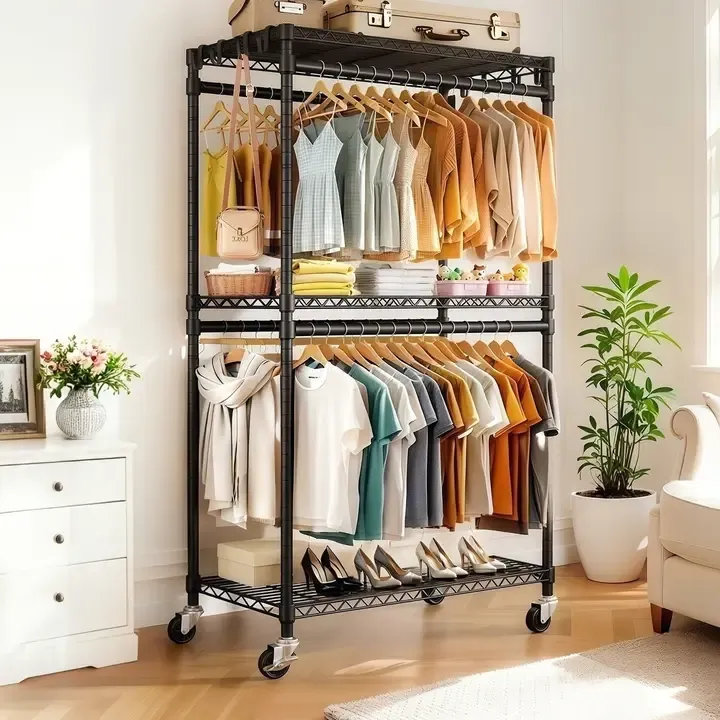 Rolling Garment Rack with Shelves & Hooks Rolling Garment Rack with Shelves & Hooks | Oakenora Home
