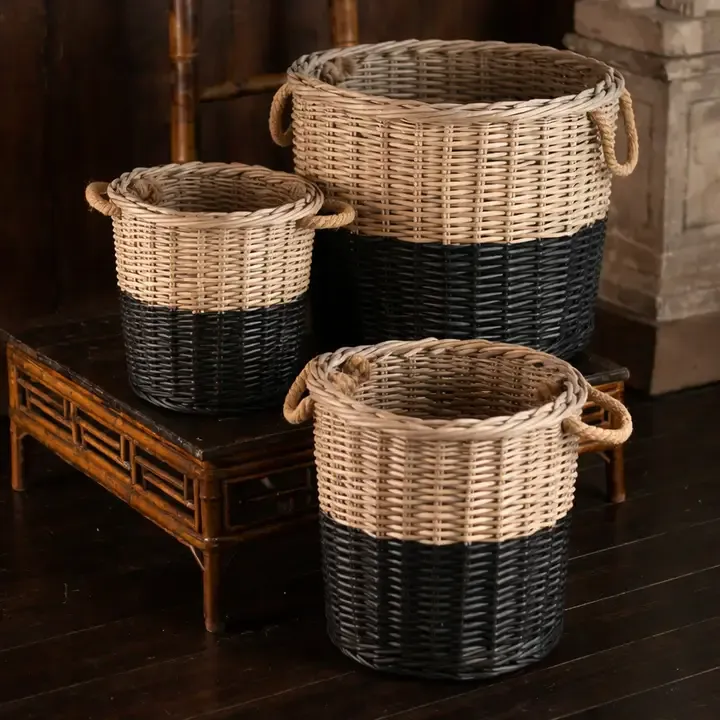 Black-Dipped Willow Basket Set | 3 Pieces Black-Dipped Willow Basket Set | 3 Pieces | Oakenora Home
