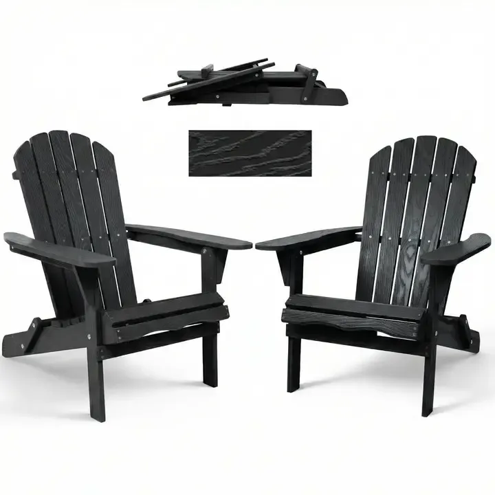 Black Folding Adirondack-Style Outdoor Chairs | Set of 2 Black Folding Adirondack-Style Outdoor Chairs | Set of 2 | Oakenora Home