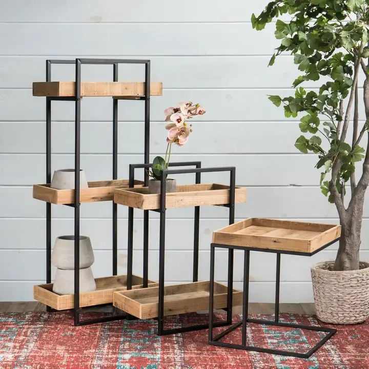 3-Tier Rectangular Wood & Metal Display Stand 3-Tier Rectangular Wood & Metal Display Stand | Oakenora Home
