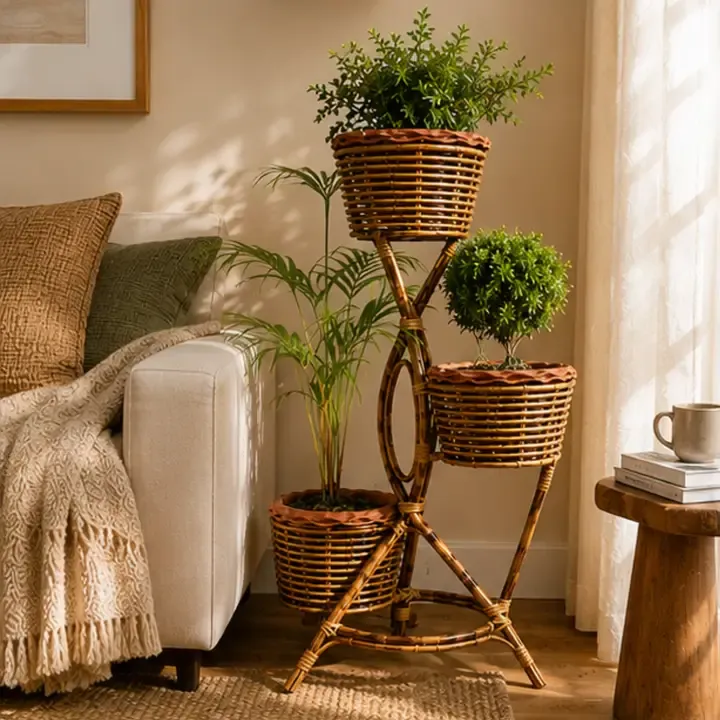 3-Tier Rattan Plant Stand | Indoor Floor Display 3-Tier Rattan Plant Stand | Indoor Floor Display | Oakenora Home
