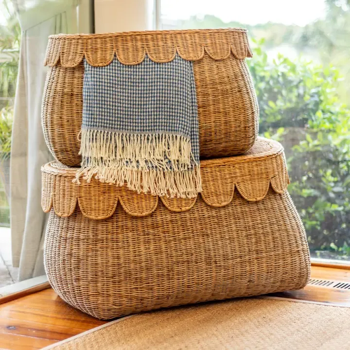 Medium Scalloped Rattan Storage Basket Medium Scalloped Rattan Storage Basket | Oakenora Home