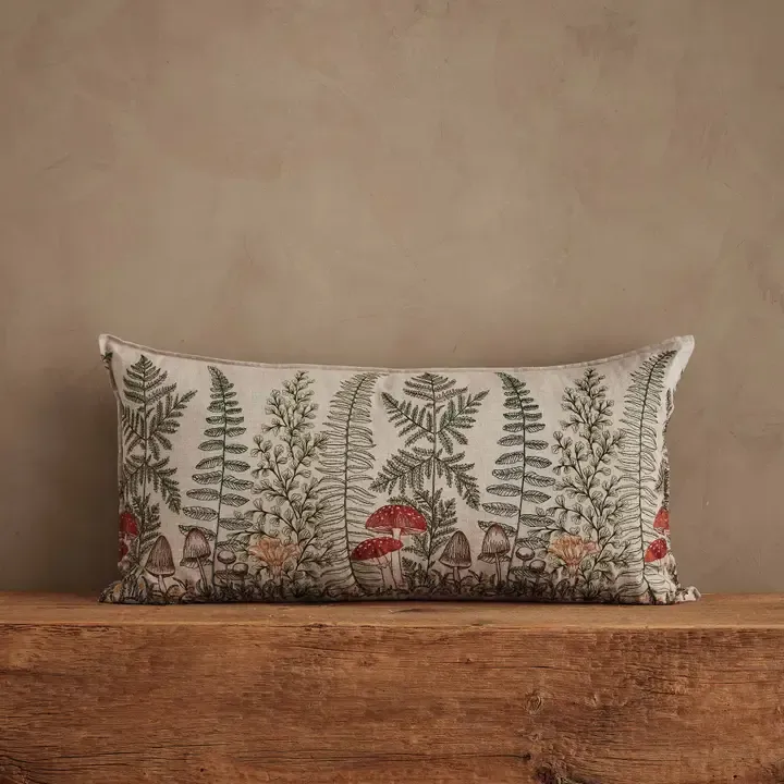 Mushroom & Fern Embroidered Lumbar Pillow Mushroom & Fern Embroidered Lumbar Pillow | Oakenora Home