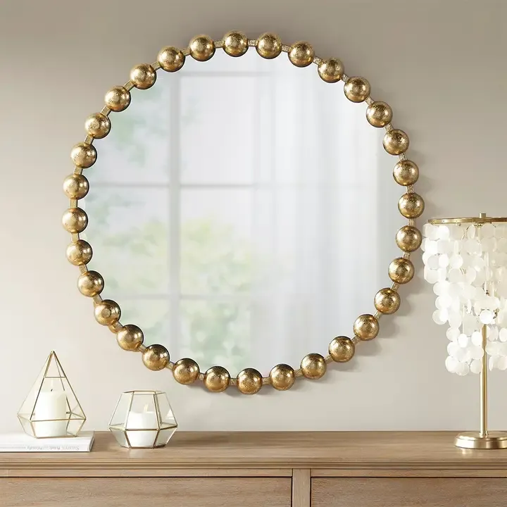 Round Gold Iron-Framed Wall Mirror Round Gold Iron-Framed Wall Mirror | Oakenora Home