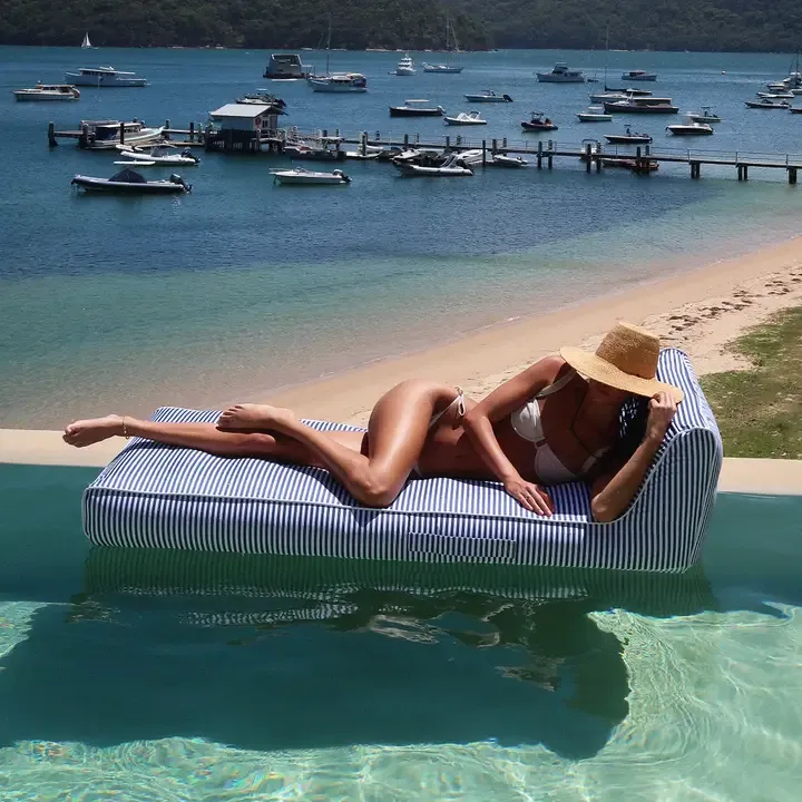 Navy Stripe Inflatable Pool Lounger Navy Stripe Inflatable Pool Lounger | Oakenora Home