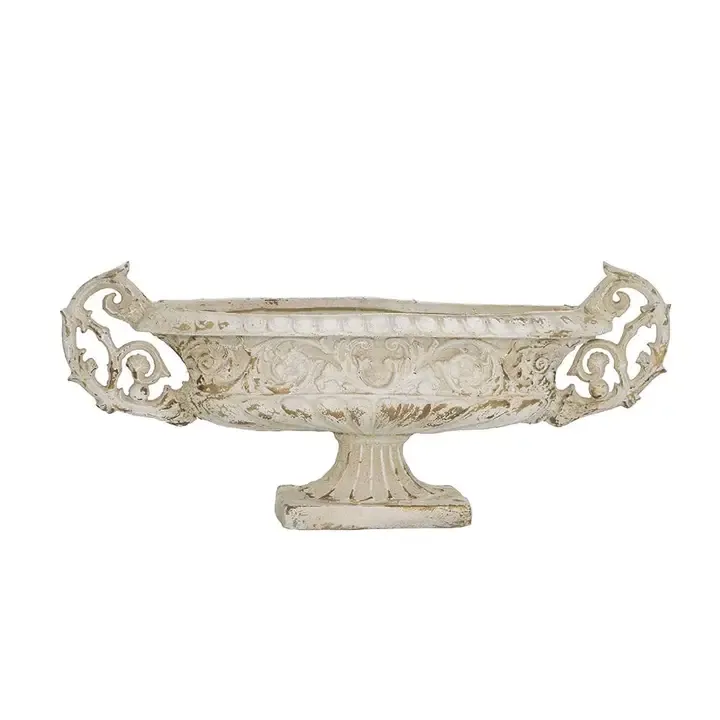 Weathered White Pedestal Vase with Ornate Handles Weathered White Pedestal Vase with Ornate Handles | Oakenora Home
