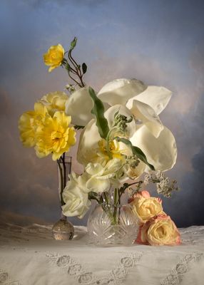 Magnolia and Yellow Roses