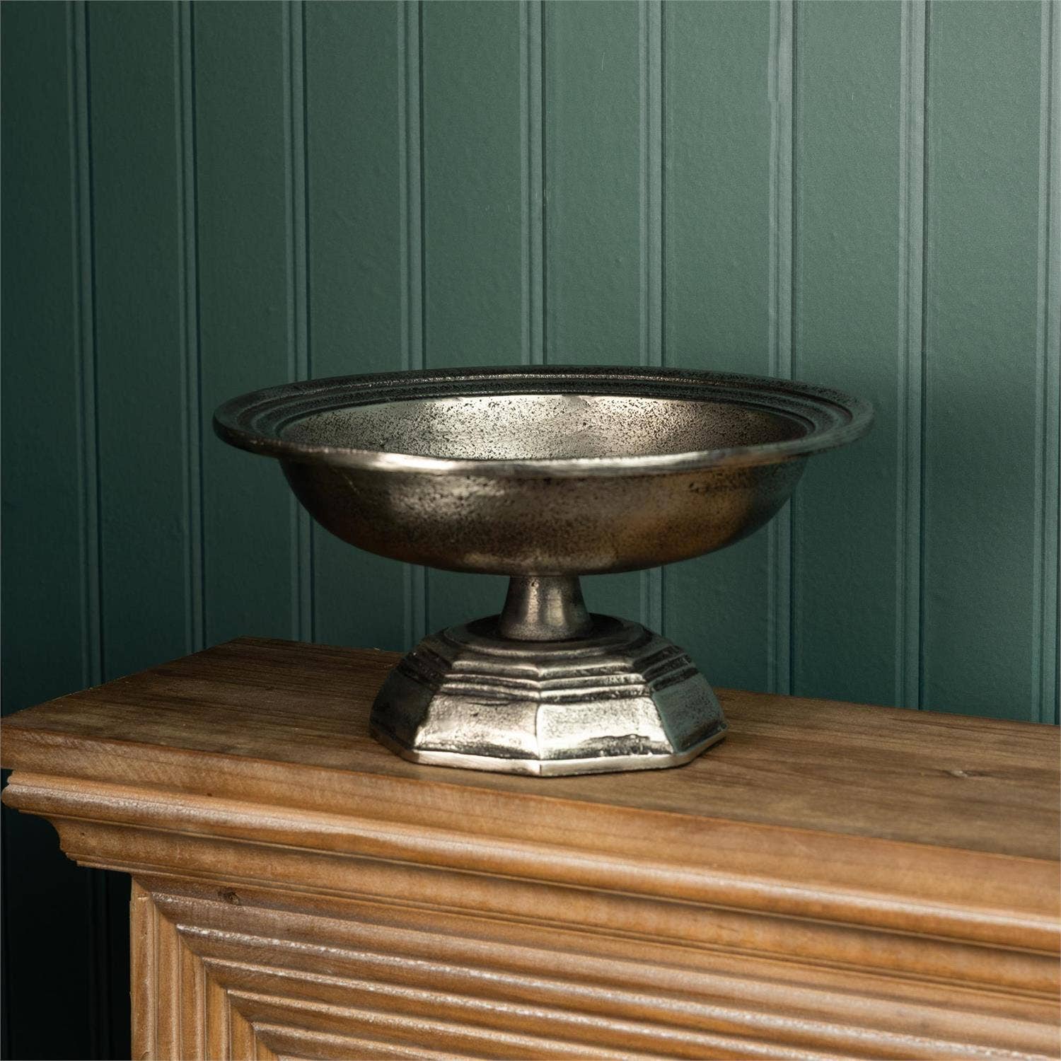 Antiqued Pewter Finish Pedestal Bowl | Vintage Decor