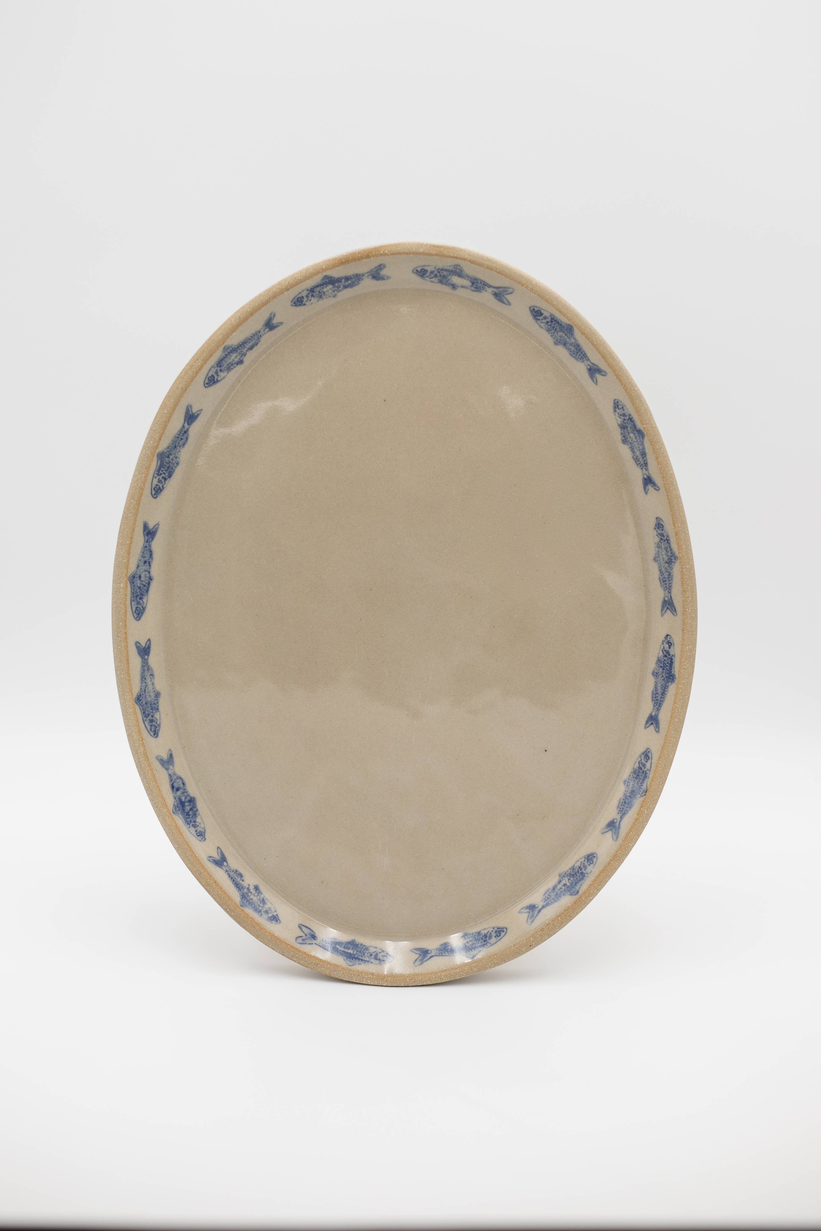 Blue Sardine Stamped Ceramic Platter