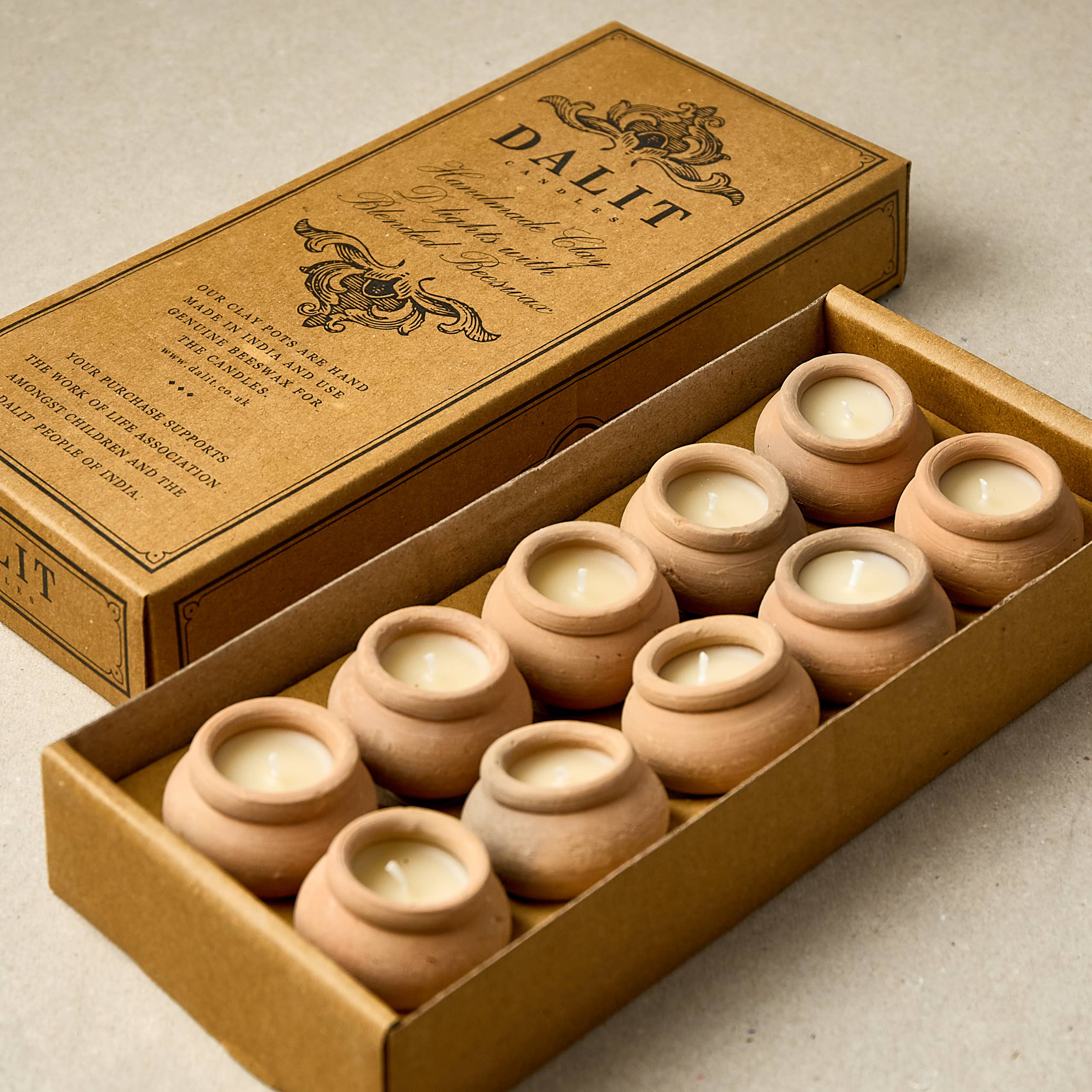 Handmade Terracotta Beeswax Tea Light Candles - Box of 10