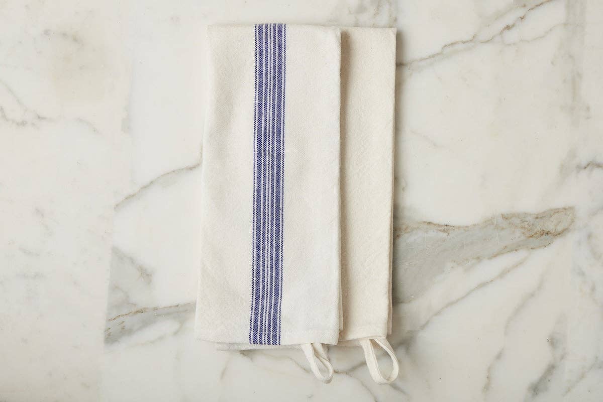 Kitchen Tea Towel, Vintage Navy Blue Stripe, Set of 2